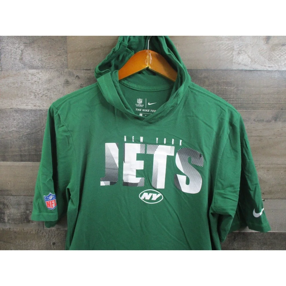 New York Jets Shirt Mens Medium Green Nike Dri-FIT NFL Football Hoodie Tee Top